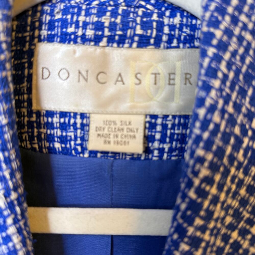 Doncaster Silk Tweed Cropped Blazer Blue White Sz 6 - Picture 6 of 6